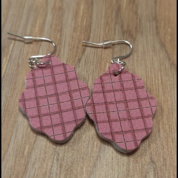 Hand Crafted Jewelry - 3/$20 Boho pink plaid faux leather earrings